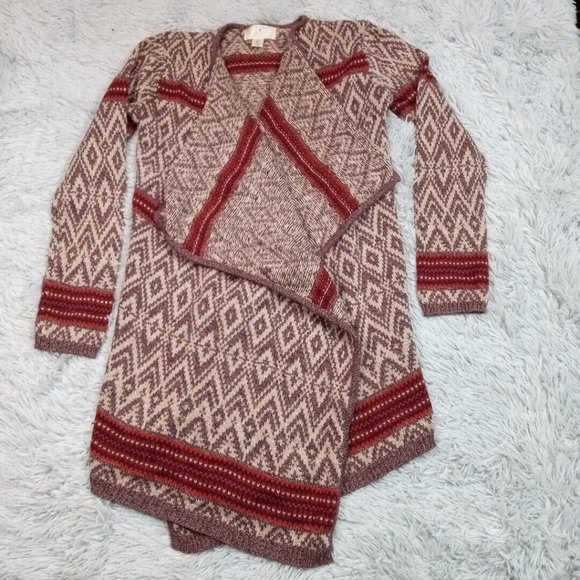 Ruby Moon Womens‎ Cardigan Sweater Aztec Large Wool Multicolor Wrap Open Front - Picture 1 of 12